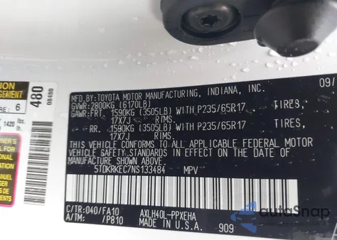 2022 Toyota Sienna Le z USA, uszkodzony, nr VIN 5TDKRKEC7NS133484